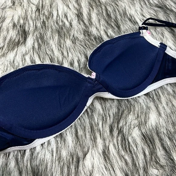 Victorias’s Secret Sexy Little Things Navy Damask Balconette Push Up Bra 32C - Picture 6 of 13